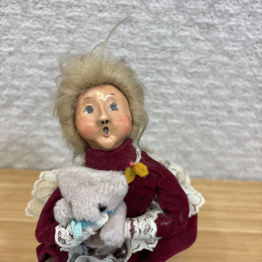 Byers Choice Christmas Carolers Girl On Rocking Horse W/ Teddy Bear Figurine VTG